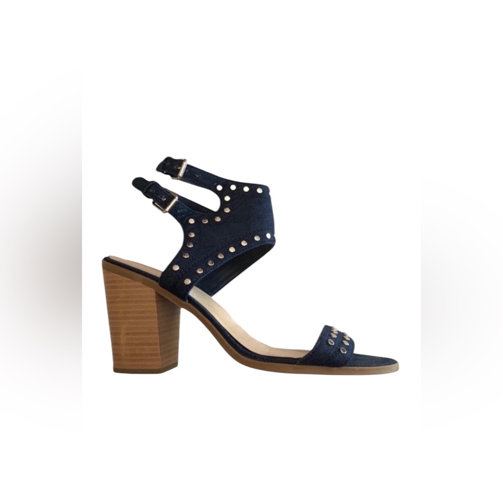 Soda block heel adjustable ankle strap denim studded Y2K chunky sandal size 9